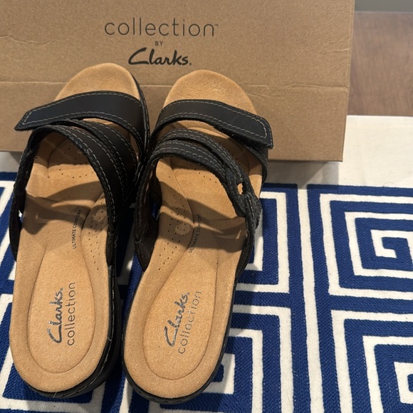 Clarks Merliah Coral black leather slide on sandal size 8M - Picture 4 of 8